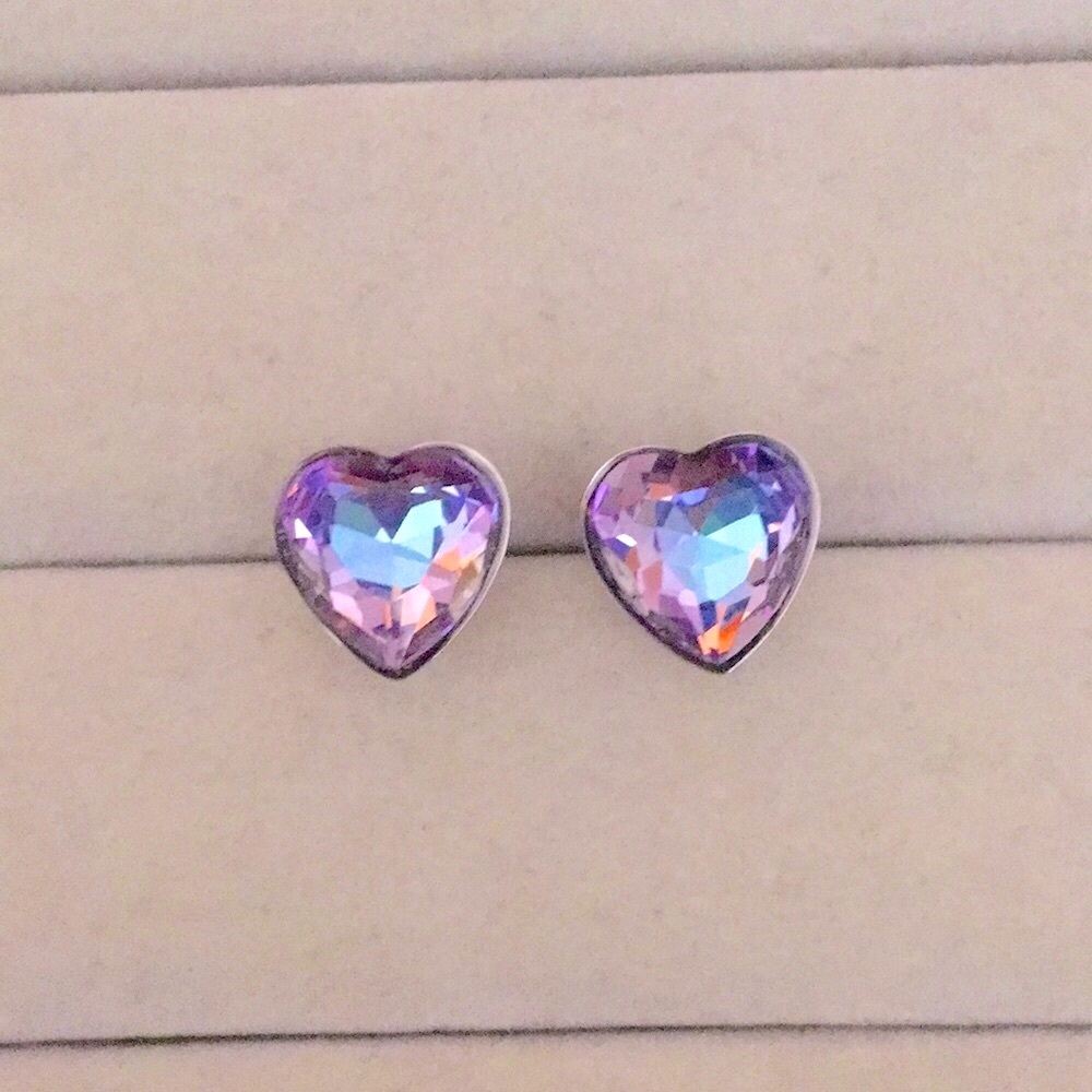 Vitrail Purple-Blue Crystal Heart Earrings - Picture 2 of 8